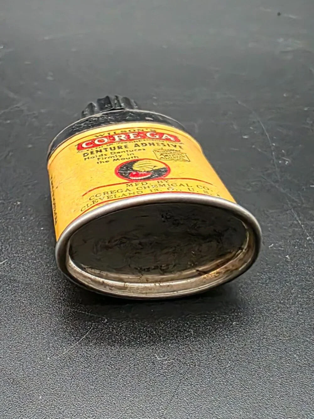 Vintage Wilson's Corega Tin Denture Powder Dentist Sample Size